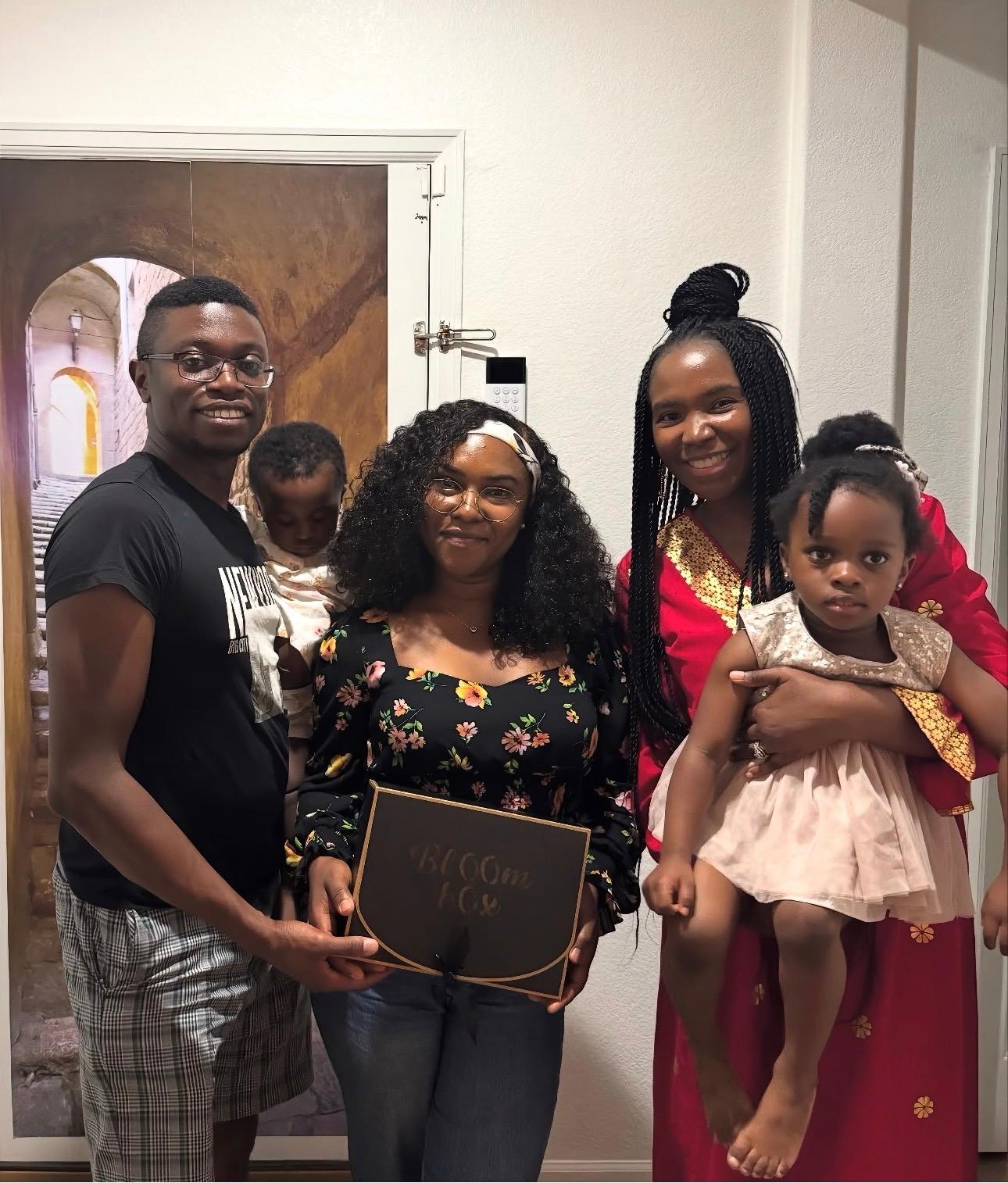 Bloom Box delivery with family - showing the joy of receiving a curated box of encouragement